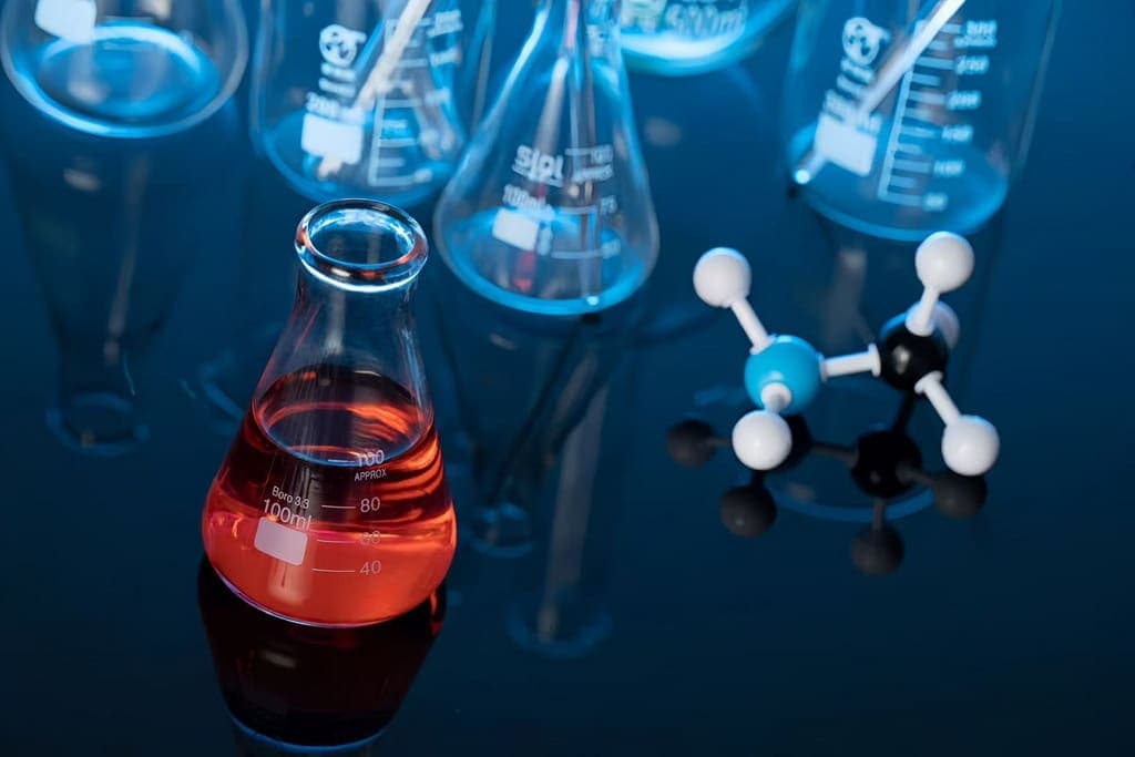 Laboratory glassware with glyoxal solution